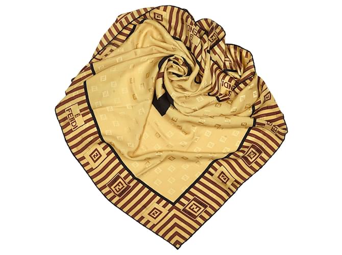 Fendi Gold Printed Silk Scarf Multiple colors Golden Cloth  ref.144788