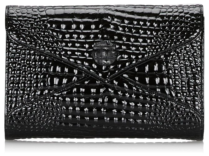 Yves Saint Laurent YSL Black Embossed Patent Leather Clutch  ref.144803