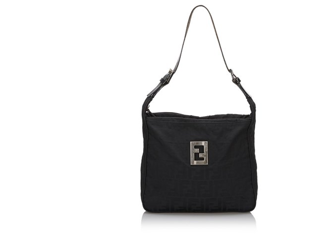 Fendi Black Zucca Canvas Shoulder Bag Leather Cloth Cloth  ref.144813