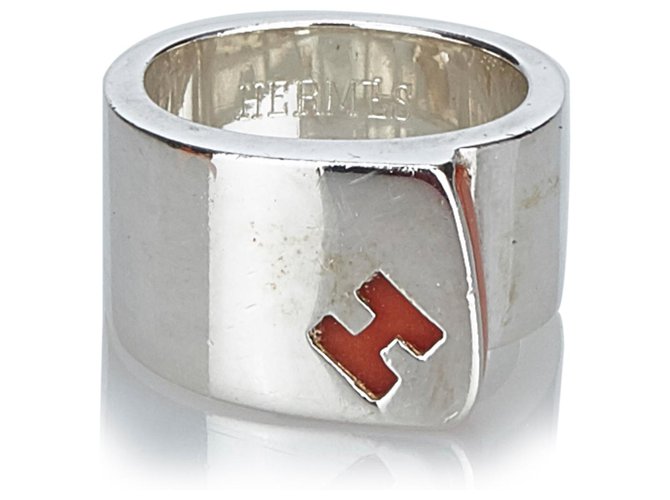 Hermès Hermes Silver Silver Candy Ring Silvery Orange Metal Plastic Resin