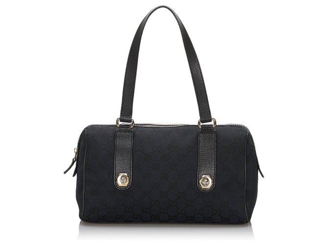 Gucci Black GG Canvas Charmy Handbag Leather Cloth Cloth  ref.144831