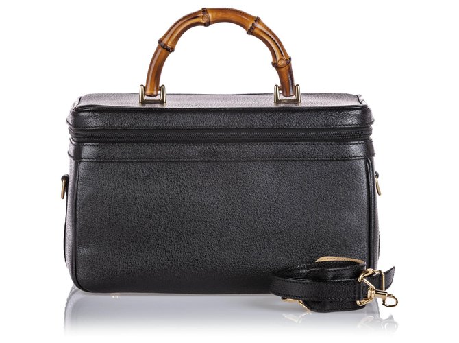 Gucci Black Bamboo Leather Vanity Bag  ref.144856