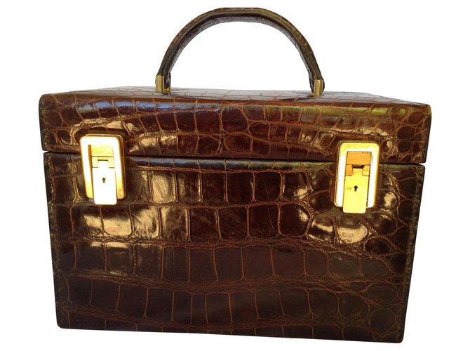 Céline VANITY CASE Dark brown Exotic leather  ref.144877