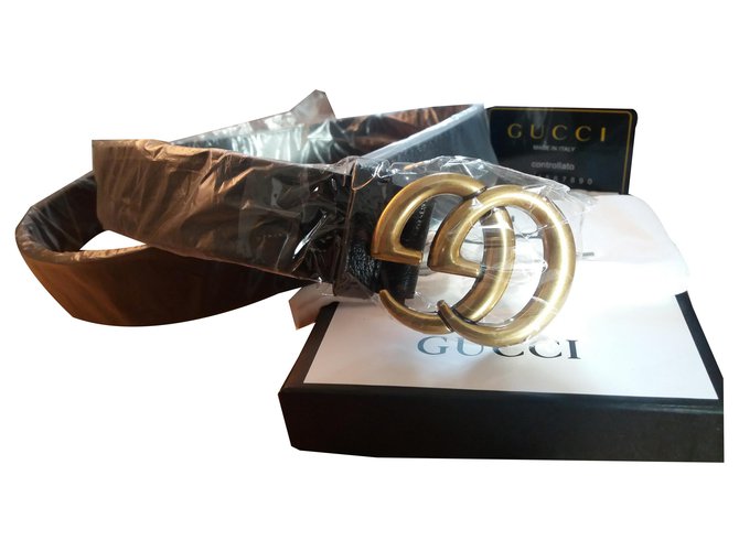 Marmont Gucci Cinturones Negro Cuero Becerro  ref.144937