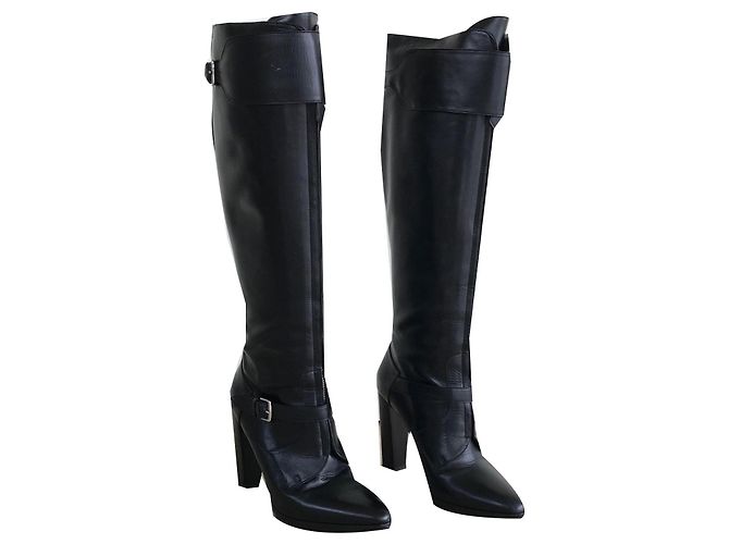 Stivali da equitazione con tacco Hermès in pelle nera Nero