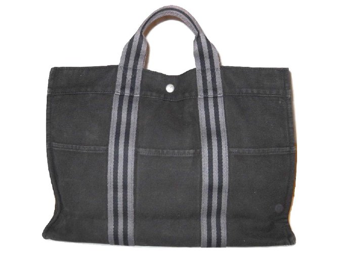 Hermès HERMES vintage bag Toto Dark grey Cotton  ref.144961