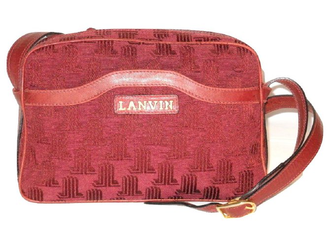 LANVIN vintage handbag canvas logo Dark red Leather Cloth  ref.144969