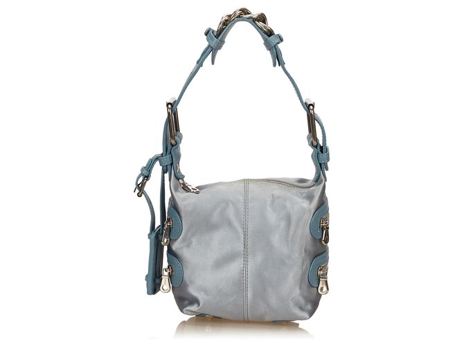 Chloé Chloe Silver Satin Handbag Prata Azul Couro Pano Cetim  ref.144980