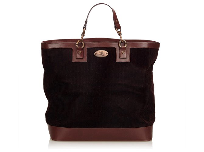 Céline Celine Brown Corduroy Tote Bag Dark brown Leather Cloth  ref.144989