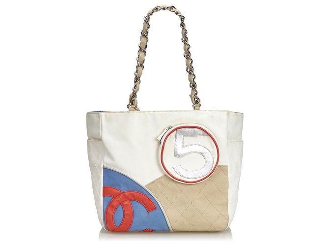 Chanel White No.5 Sport Canvas Tote Bag Multiple colors Cream Leather Cloth Cloth  ref.144999