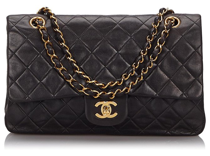 Chanel Black Classic Medium Lambskin Double Flap Bag Leather  ref.145020
