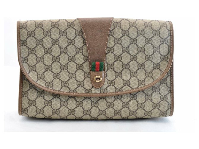 Gucci Sherry Line GG Clutch Bag Brown Cloth  ref.145099