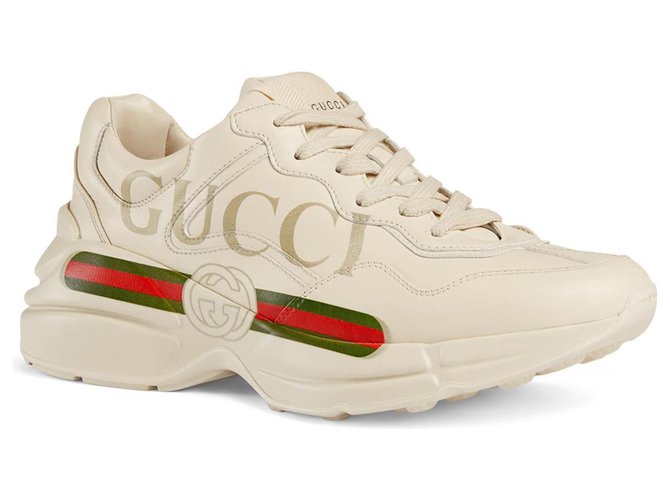 Zapatilla de deporte con logo de Rhyton Gucci Blanco Cuero  ref.145118