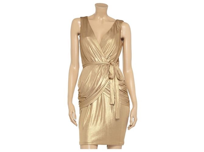 Alice by Temperley Kleid Gold mit Drapierung und Gürtel Golden
