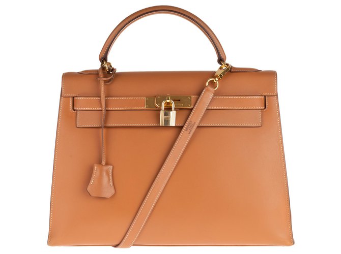 Hermès Superb Hermes Kelly 32 saddle with leather shoulder strap Chamonix Gold, gold plated hardware in very good condition! Golden  ref.145135