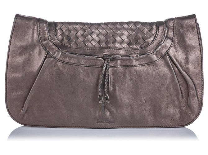 Autre Marque Ferragamo Brown Metallic Woven Leather Clutch Bronze  ref.145141