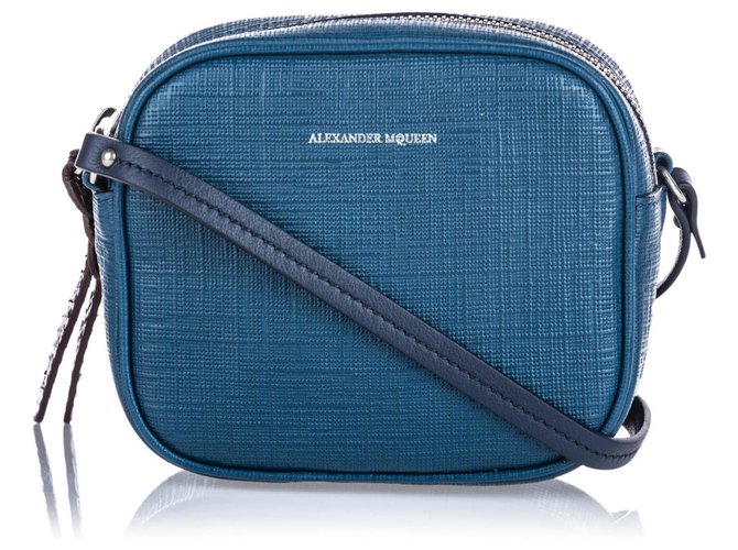 Alexander Mcqueen Mini bolso de cámara azul Negro Cuero  ref.145142