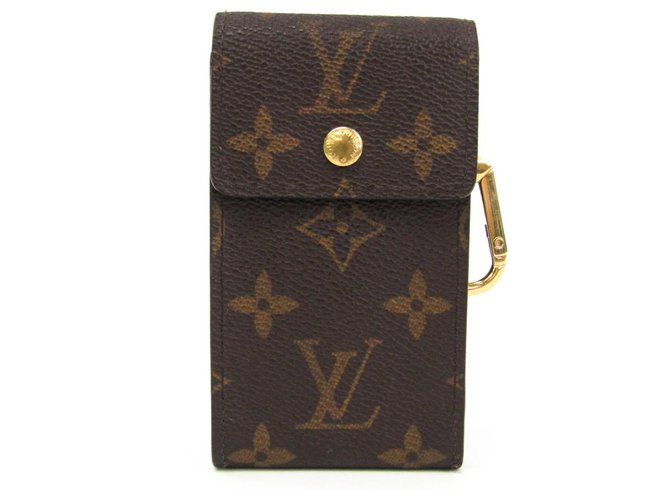 Portachiavi in pelle marrone con monogramma Louis Vuitton Tela Metallo  ref.145156
