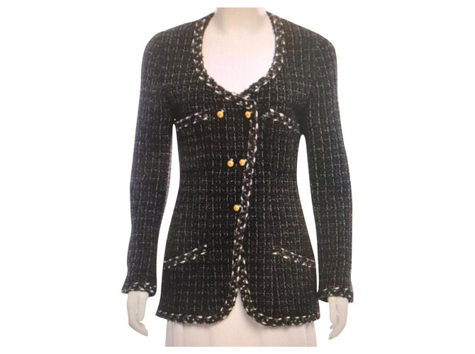 Chanel chaqueta de tweed clásica FR38 Gris antracita Sintético Algodón  ref.145161