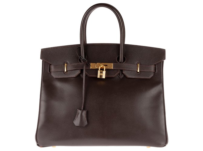 Hermès HERMES BIRKIN 35 Courchevel café cor couro, hardware banhado a ouro, Em muito boa forma! Marrom  ref.145175