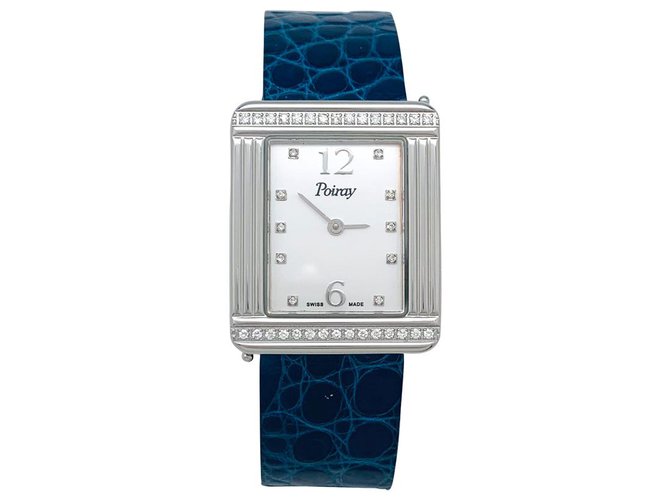 Poiray "Ma Première" watch, steel and diamonds on leather.  ref.145204