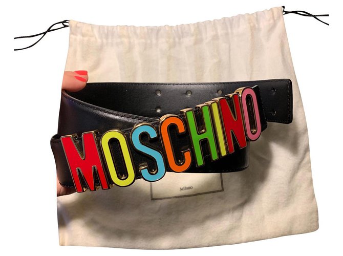 Cintura Moschino multicolore nera Nero Agnello Pelle  ref.145236