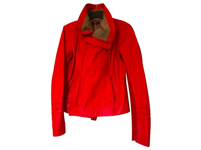 One step Bikerjacke aus rotem Lammleder