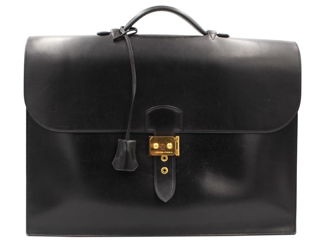 Hermès Sac a depeches Cuir Noir  ref.145266