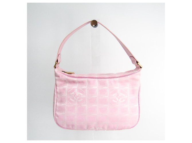 Chanel Pink New Travel Line Shoulder Bag White Leather Cloth Cloth  ref.145303