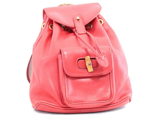 Gucci Backpack bamboo Red Leather  ref.145340