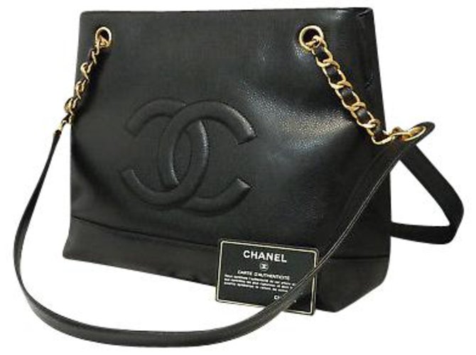 Bolso Chanel Vintage Negro Cuero  ref.145422