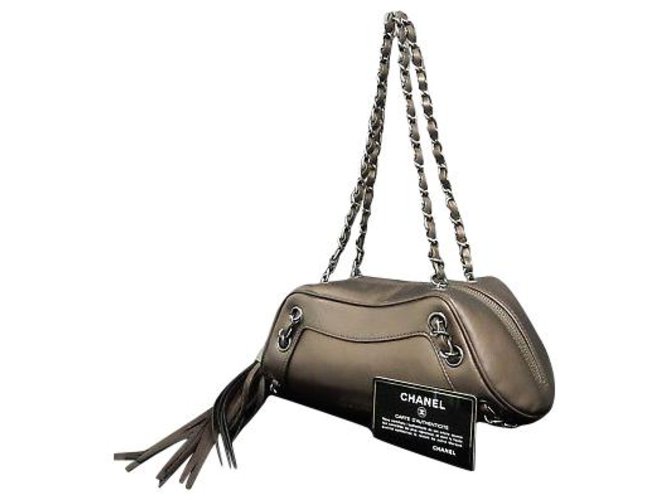 Mala de Ombro Vintage Chanel Taupe Metal  ref.145428