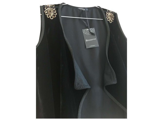 Autre Marque Vest in black velvet and golden decoration on the shoulders Polyester  ref.145438