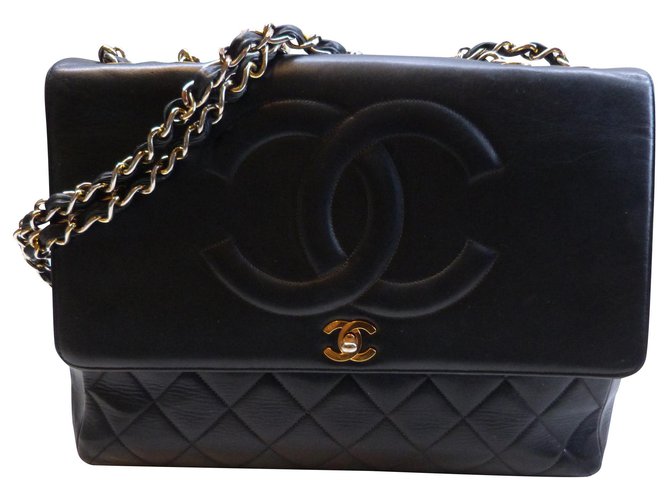 Chanel bolso vintage Negro Cuero  ref.145457