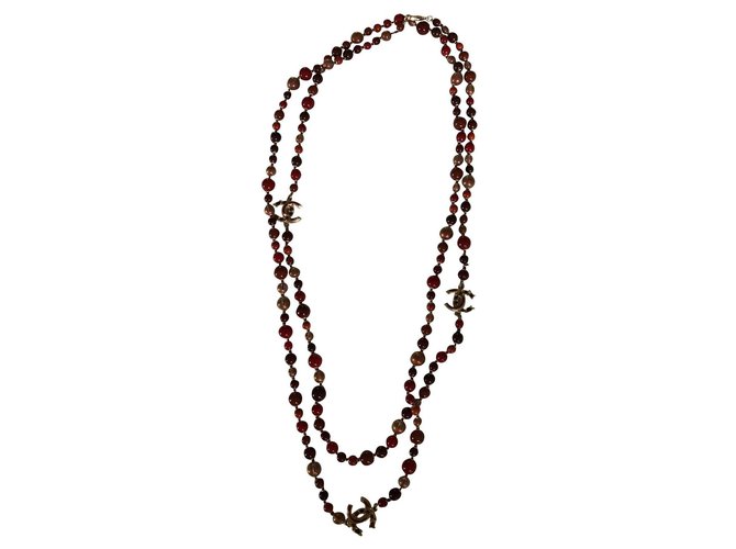 Chanel long necklace Multiple colors Dark red Pearl  ref.145483
