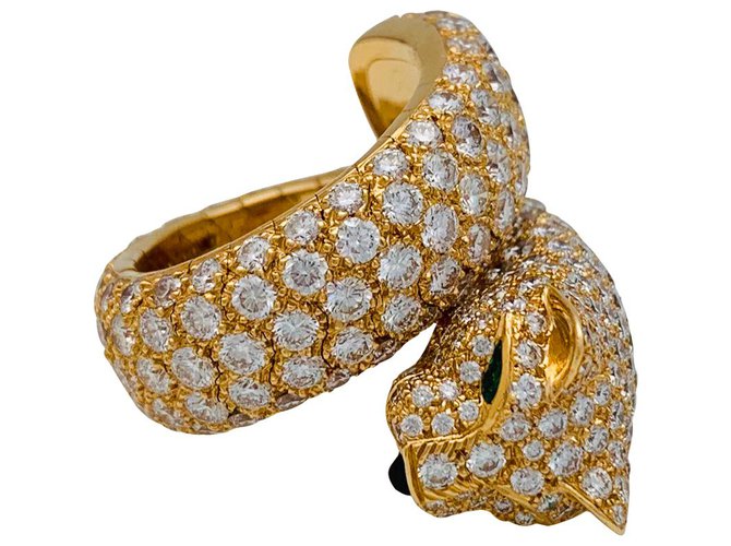Anello Cartier "Panther Cartier" in oro giallo, Diamants, smeraldi e onici.  ref.145505