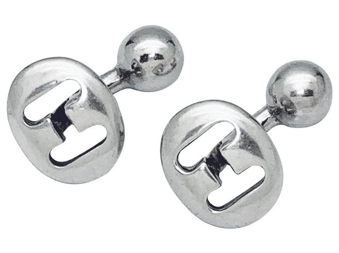 Botões de punho Hermès "H" em prata.  ref.145506