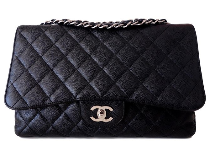 Timeless CLASSIC CHANEL BAG CAVIAR GM Black Leather  ref.145531