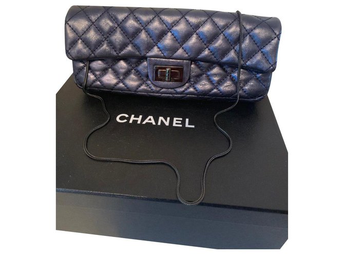 Chanel 2.55 Blau Metallisch Leder  ref.145533