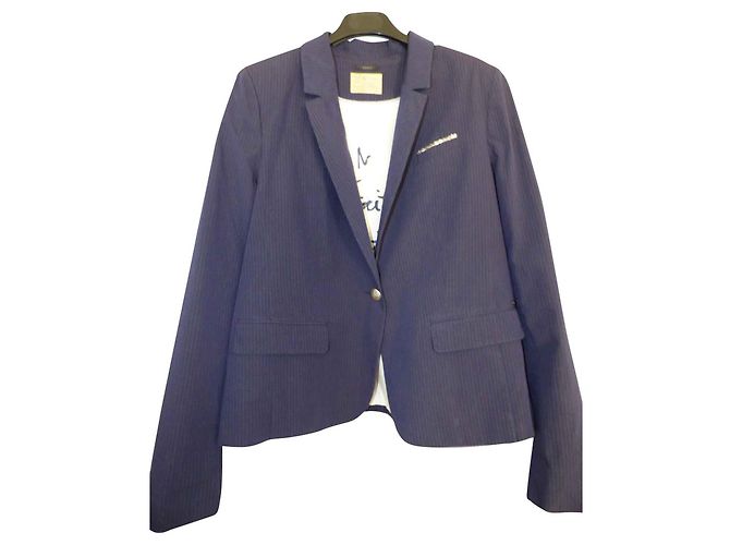 Chaqueta de traje Ikks Azul marino con rayas Algodón Talla 44 Blanco Azul oscuro