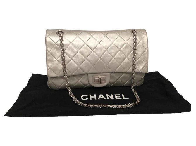 Chanel 2.55 Plata Cuero  ref.145615