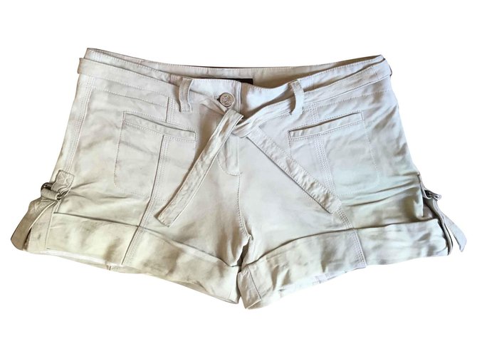 Roberto Cavalli Pantalones cortos de cuero Beige  ref.145656