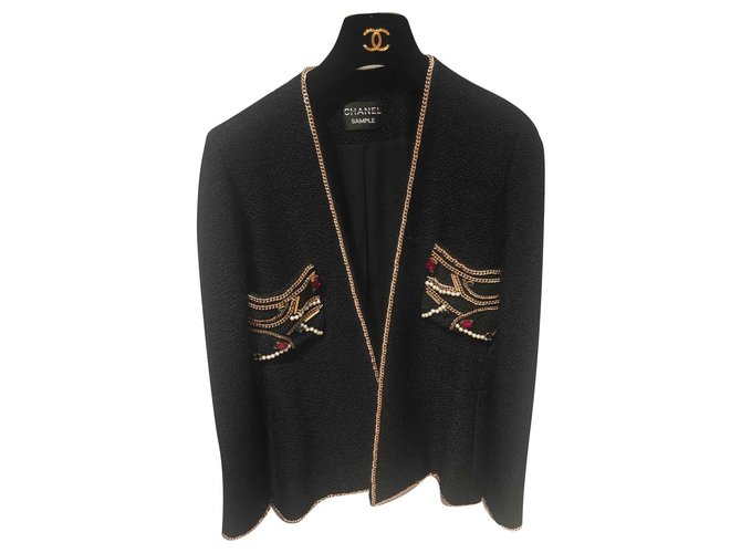 Chanel Jackets Black Golden Wool  ref.145667