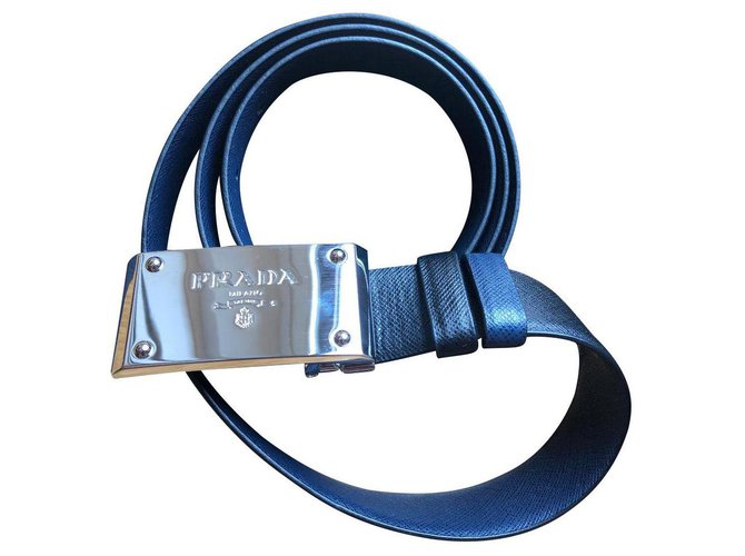Prada Reversible Saffiano Leather Belt Strap in Blue for Men