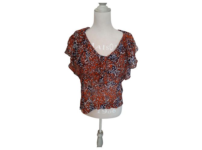 Sandro Seidenbluse Rot Weiß Marine Look
