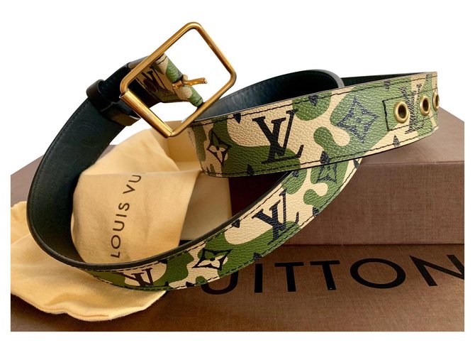 Louis Vuitton Monogramouflage Murakami Belt 90 Khaki Leather  ref.145767