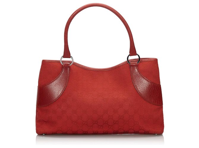 Gucci Red GG Canvas Tote Bag Leather Cloth Cloth  ref.145809