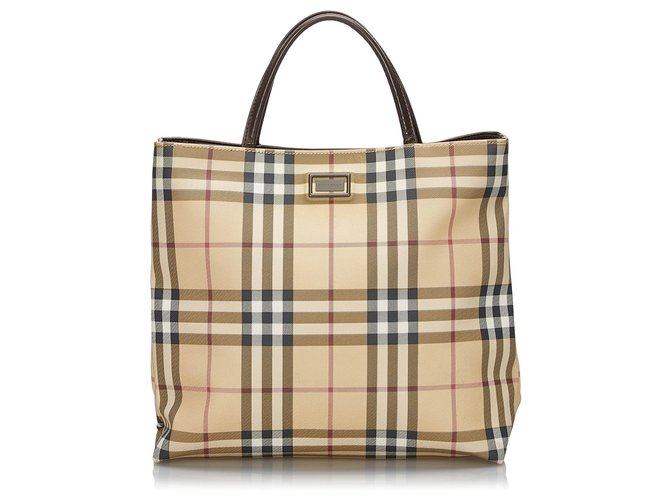Burberry Brown House Check Canvas Handbag Multiple colors Beige Leather Cloth Cloth  ref.145822