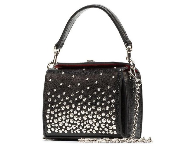 Alexander Mcqueen Black Studded Leather Chain Mini Box Bag Metal  ref.145823