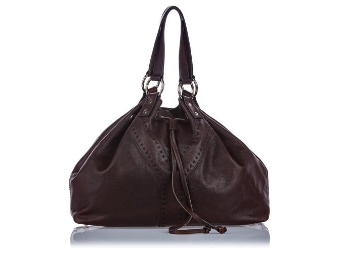 Yves Saint Laurent YSL Brown Leather lined Sac Tote Bag Dark brown  ref.145831